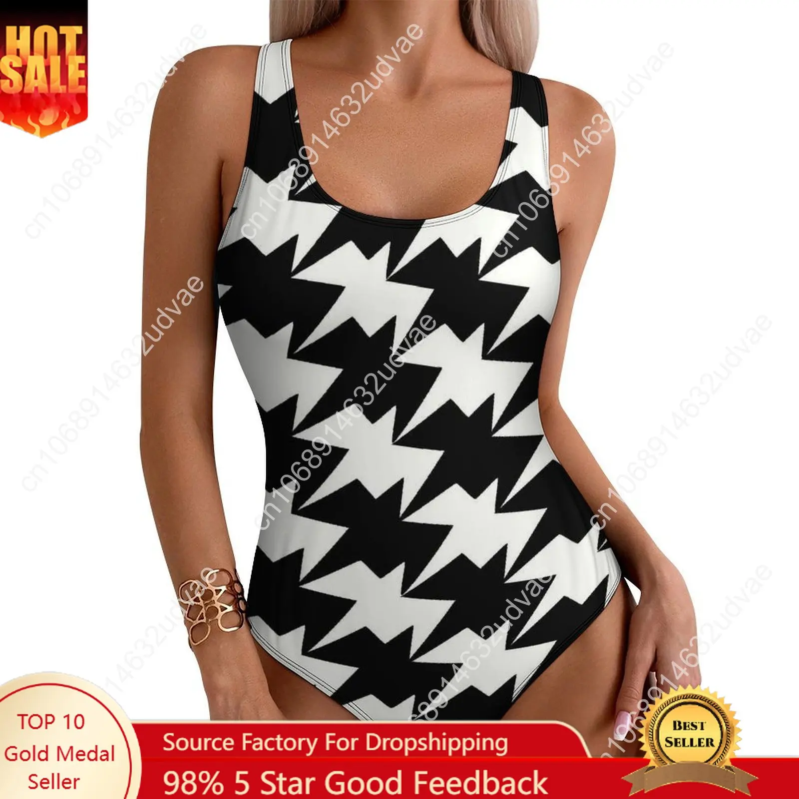 Houndstooth Graphic Swimsuit Modern Abstract Design Swimwear One Piece Vacation Bath Graphic Bodysuit Hollow Out Bathing Suit