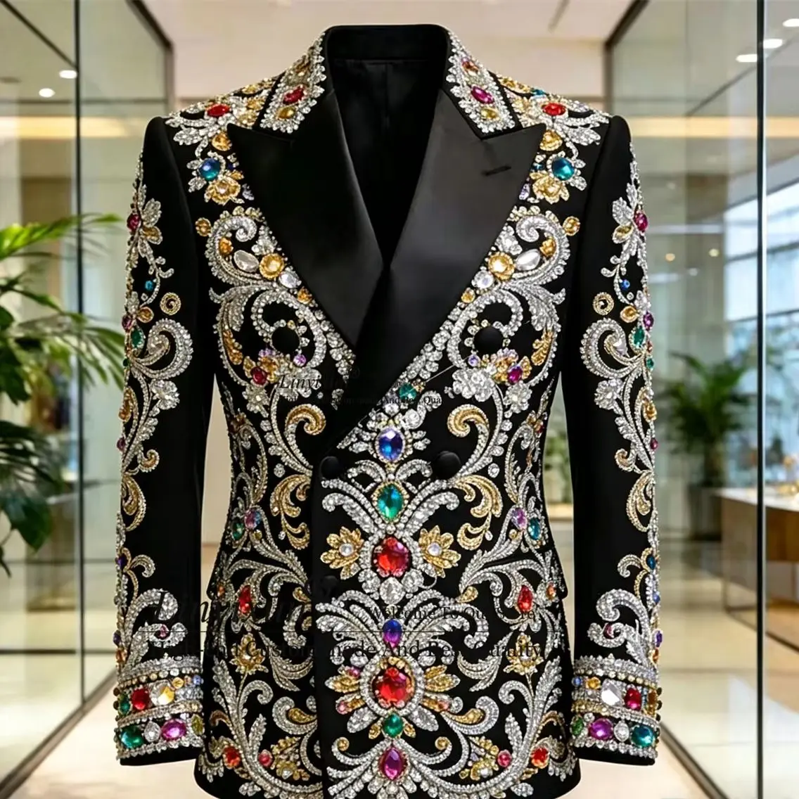

Luxury Diamond Crystal Men Suit Customized Jewelry Groom Male Slim Fit Prom Blazers 2 Pieces Sets Wedding Party ropa hombre