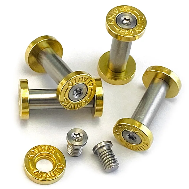 CNC Brass Bottom Fire Style '45 AUTO Knives' Letters Steel Stamped Knife M4 Pair Lock Screw T8 Torx Head Fastener Bolt