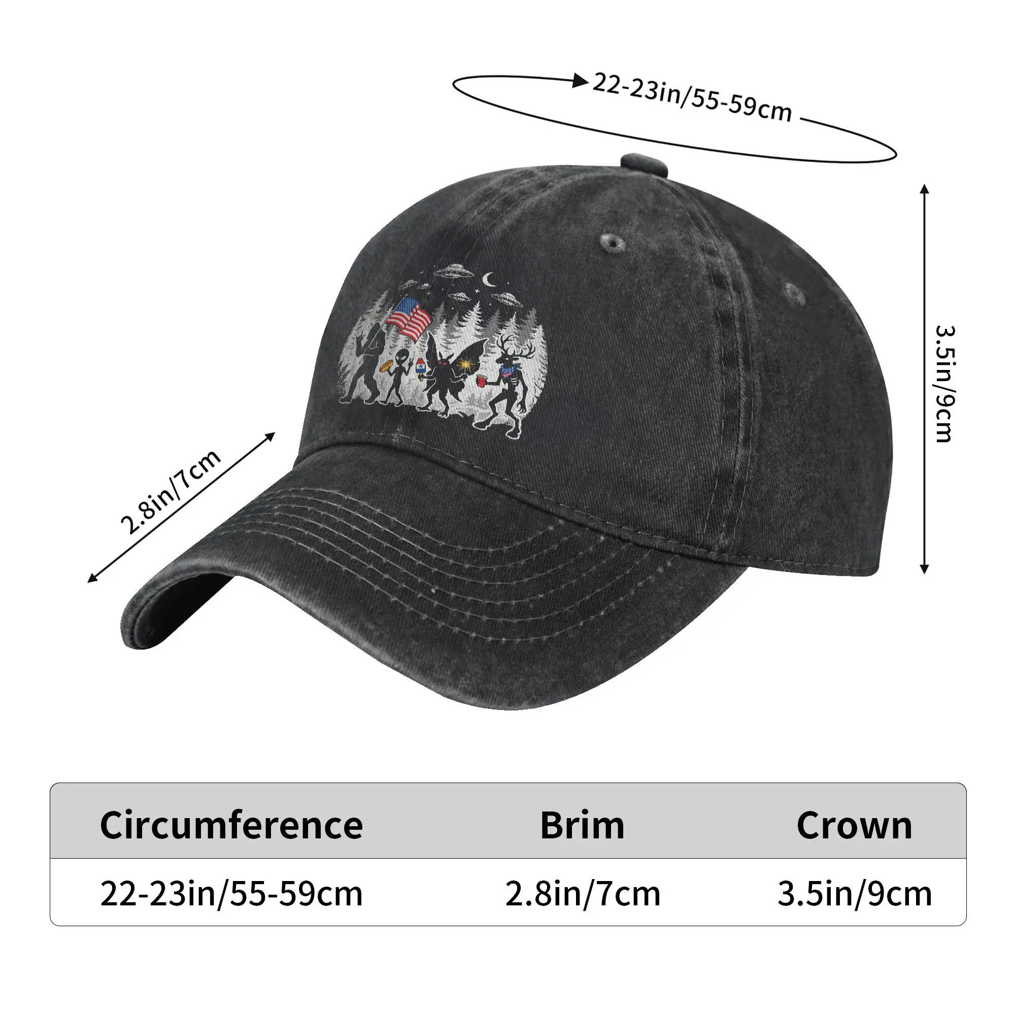 Funny Bigfoot Alien Patriotic 4th of July UFO Forest Sun Baseball Cap  y2k Funny Unisex-Teens Washed Hip Hop Hats Sun-Proof Cap