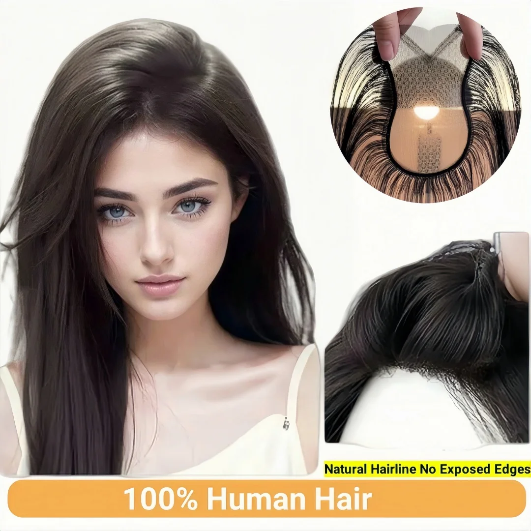 여성용 초박형 보이지 않는 헤어피스 인간의 머리카락 토퍼 360 커버리지 클립 가짜 앞머리 자연스러워 보이는 헤어 익스텐션