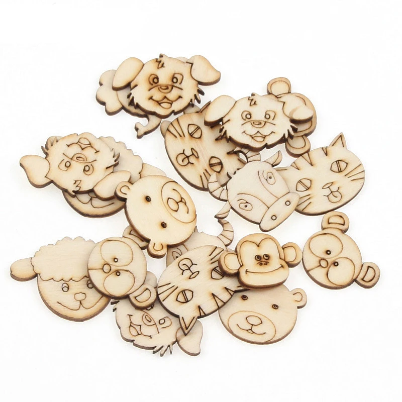 30pcs Wooden Natural and Cute Animal Patterns Sewing Home Decoration Diy Handmade Cutting and Pasting Woodwork Art