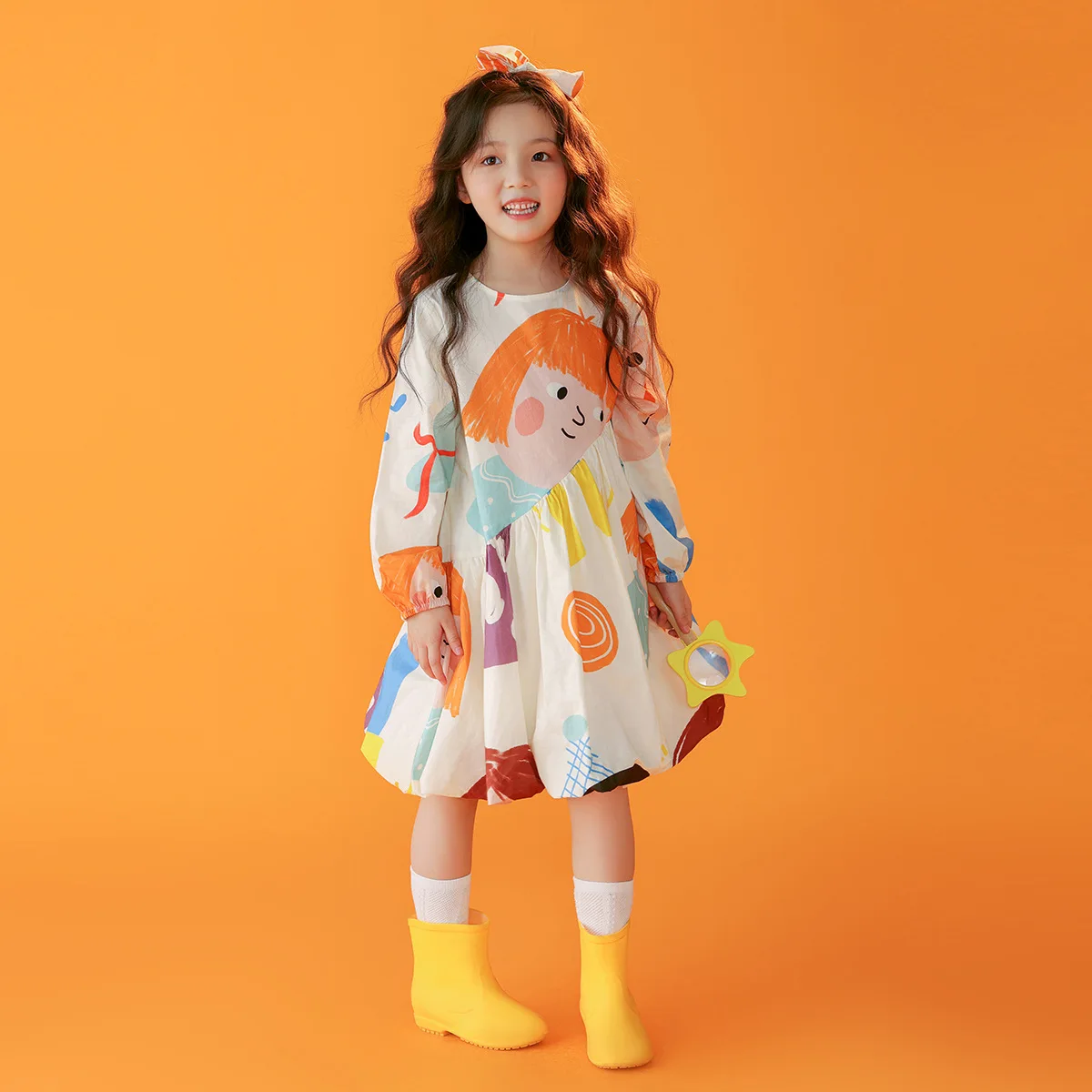 2-8T Toddler Kid Baby Girl Clothes Autumn Infant Girl Dress Elegant Long Sleeve Cartoon Cute Dresses Graffiti Print Outfit