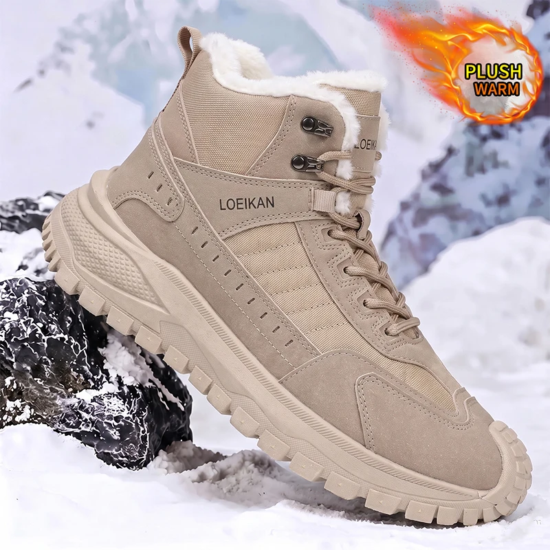 LOEIKAN Men High Top Work Boots Rotating Buckle Wide Toe Box Casual Shoes Fashion Hunting Trekking Shoes for Daily Walk