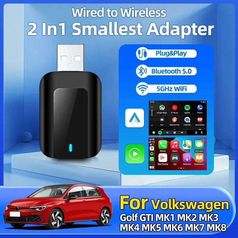 Для Volkswagen Golf GTI MK1 MK2 MK3 MK4 MK5 MK6 MK7 MK8 Новый беспроводной адаптер Carplay Android Auto WiFi Быстрое подключение Fota Обновление