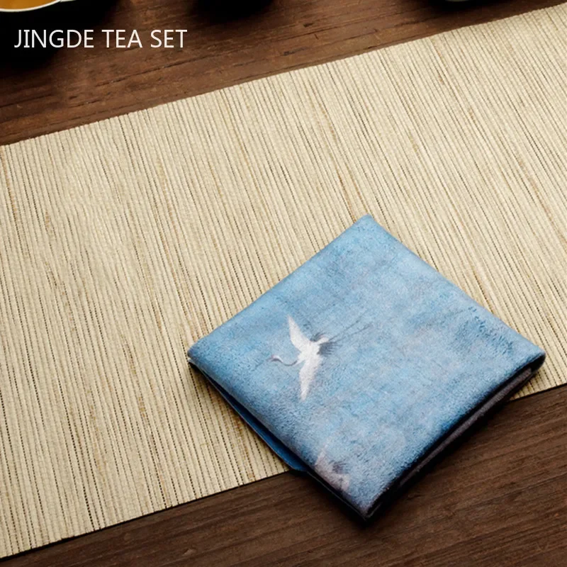 Square Painted Thick Tea Towel Super Absorbent High-end Tea Set Accessories Tea Table Cloth Pad Professional Rag Tea Napkin