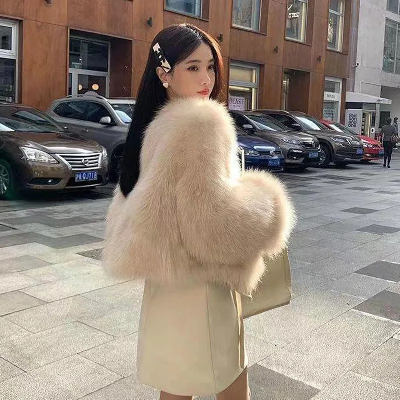 Biyaby High Quality Cropped Faux Raccoon Fur Coat Women Winter Fashion O Neck Long Sleeve Fluffy Short Faux Fur Jacket Crop Top