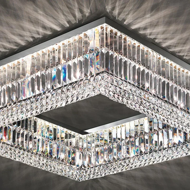 Modern Crystal Ceiling Chandelier Chrome Hanging Light Fixtures Round/Square/Rectangle for Bedroom Living Room