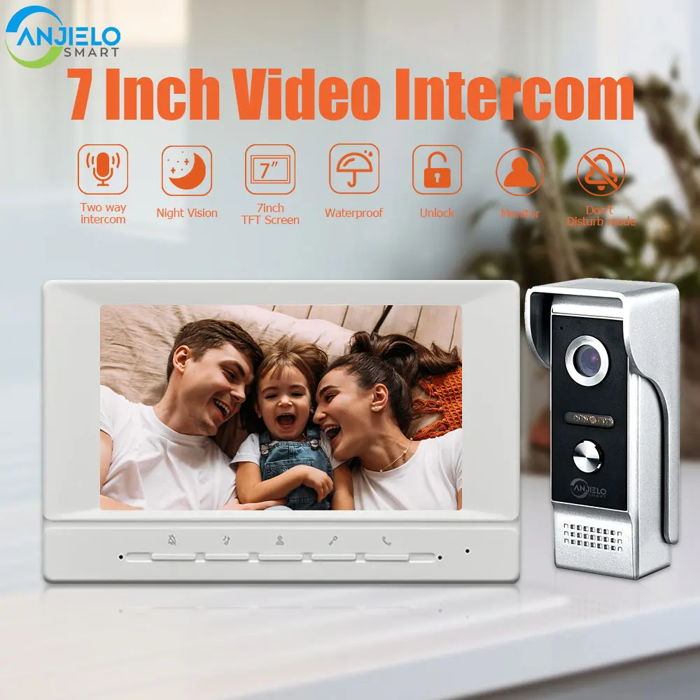 

Anjielosmart 7 Inch Video Porteiro Intercom Smart Home Security Protection System Interfone Doorbell Camera for Apartment Domofo