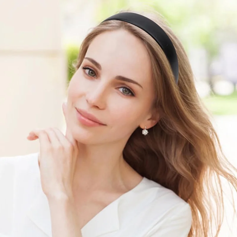 Minimalist Black Satin Headband (4.52×1.06in) - Smooth Satin Surface, Soft Non-Slip Lining, Comfortable & Reusable - Detail 1