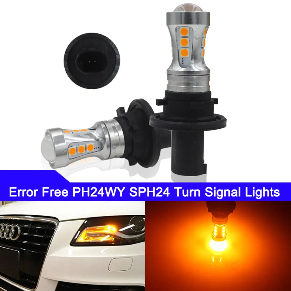 Hổ Phách Lỗi Giá Rẻ PH24WY SPH24 Bóng Đèn LED Trước Biến Tín Hiệu Đèn Cho Xe Audi Cadillac GMC Lincoln Saab Cho Trước Biến đèn Tín Hiệu