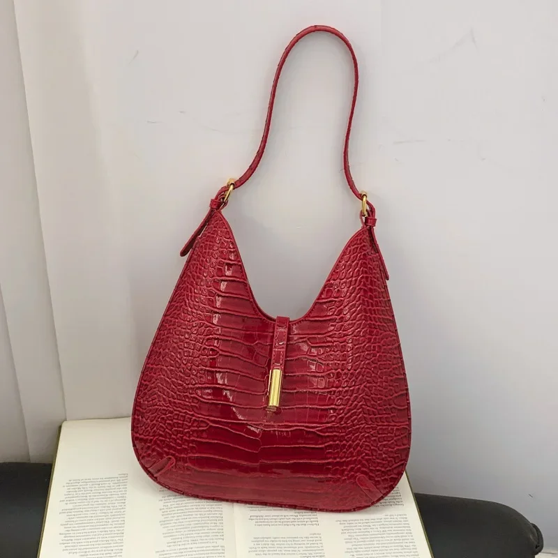 Alligator Print Underarm Bag for Women Shoulder Bag Fashion Pu Leather Ladies Handbag Commuting Saddle Bags Big Totes Borsa