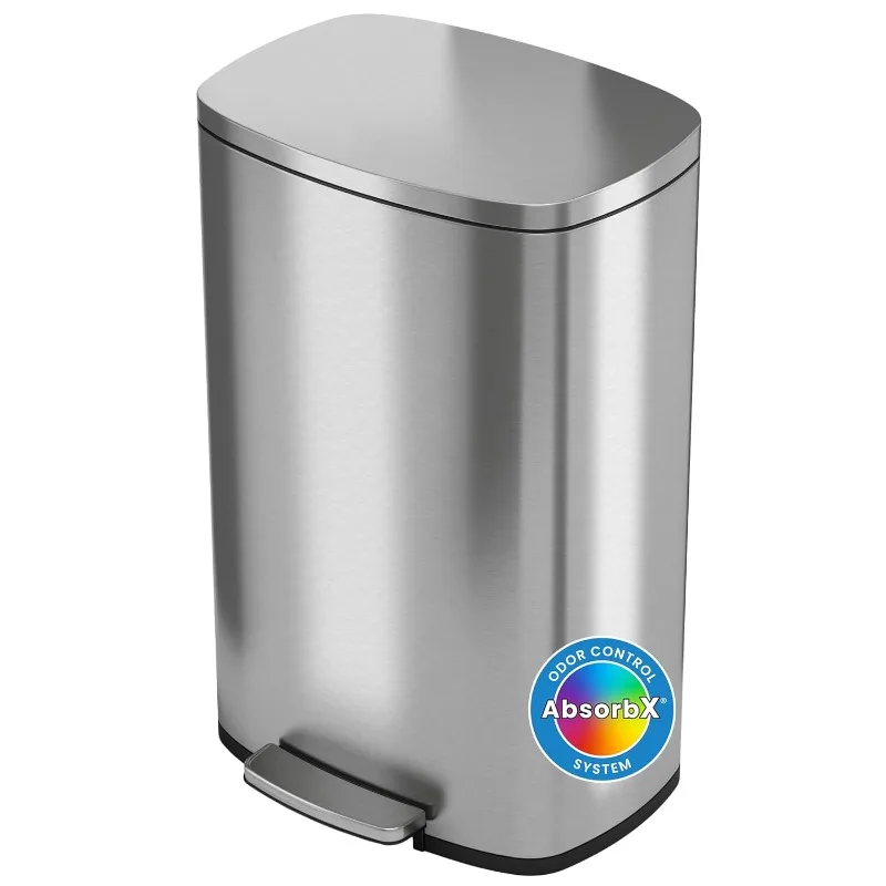 SoftStep 13.2 Gallon Step Kitchen Trash Can with Lid and Odor Filter, Stainless Steel 50 Liter Trashcan