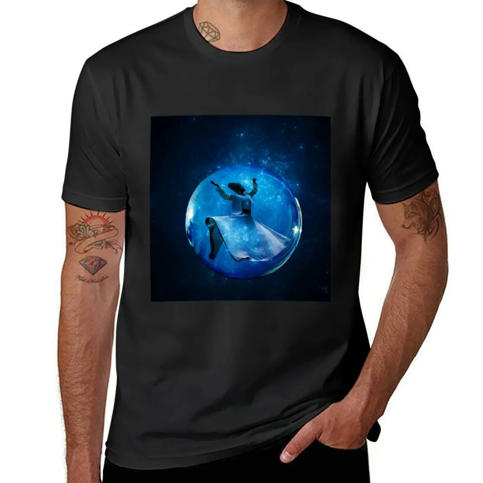 Effervescence A Whirling Dervish in a Bubble on Blue T-Shirt customs design your own cute tops oversized men t shirt