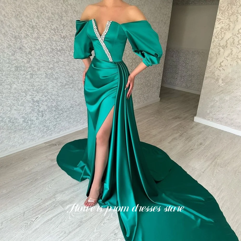 

Flowers Prom Off Shoulder Party Dresses Sequined A Line Short Sleeves Special Occasion Dress فساتين مناسبة رسمية Customized