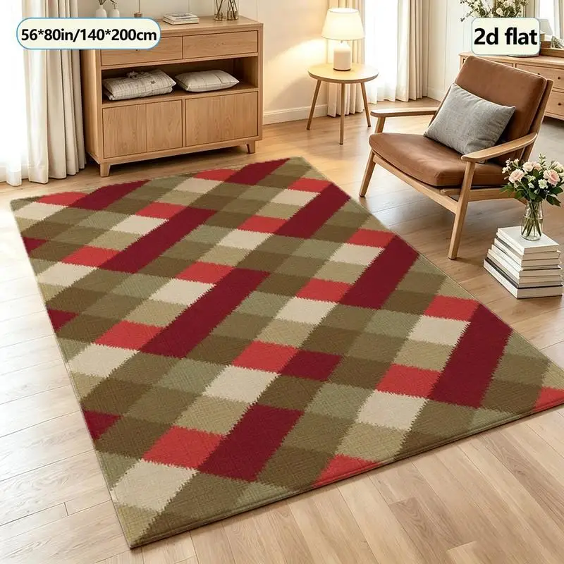 Retro Diamond-Shaped Geometric Pattern Carpet, Non-Slip Carpet, Floor Decoration Mat, Washable Indoor Living Room Bedroom Home Floor Decoration Mat