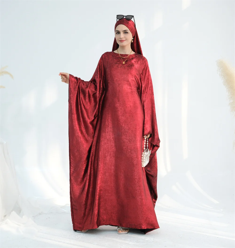 Batwing Vlinder Satijn Khimar Abaya Dubai Luxe Moslim Met Hijab Kaftan Abaya Voor Vrouwen Kebaya Caftan Gewaad Femme Vestidos