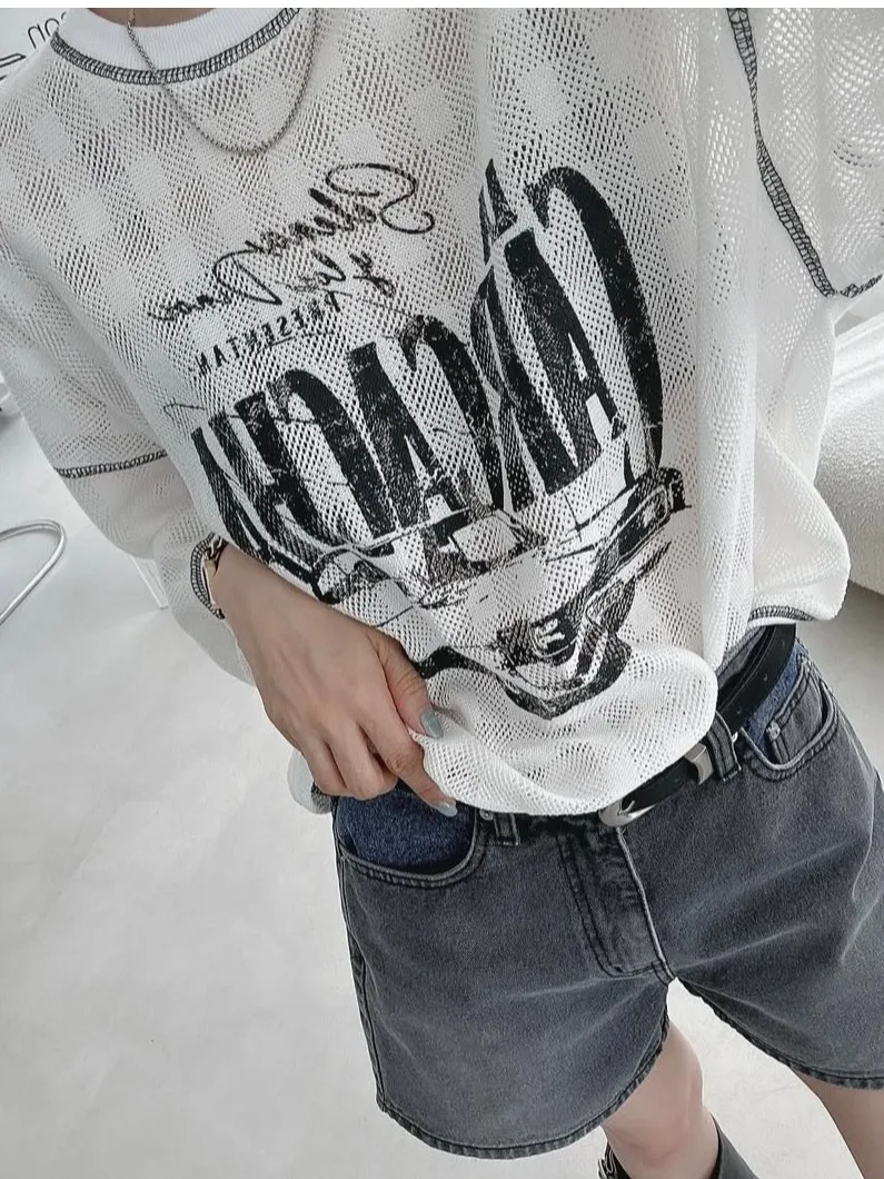 Camiseta Retro redonda Ne Long Sve, capa Base para mujer, diseño con estampado de letras irt, corte holgado, novedad de otoño Sle Chic Sle