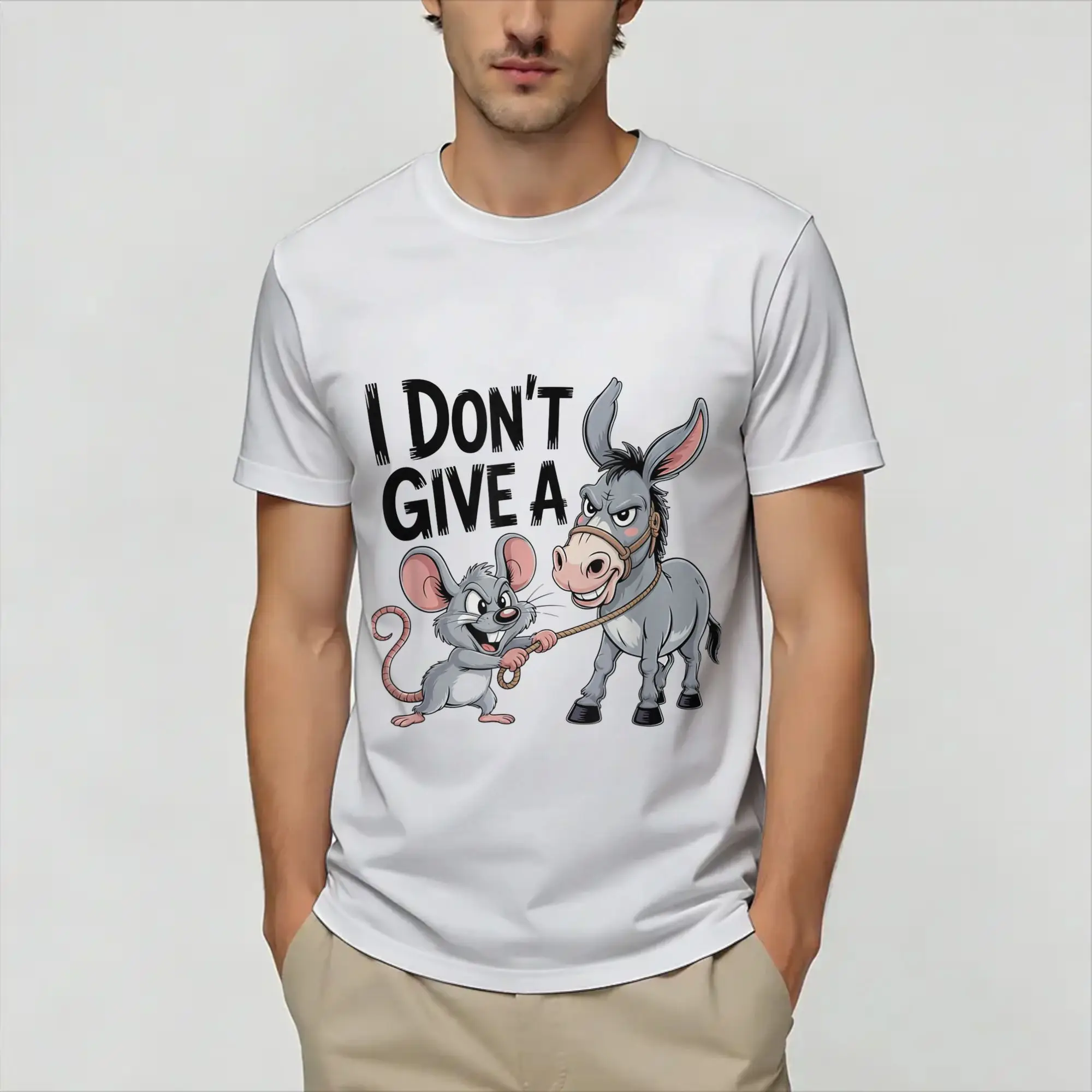 Novelty I Don't Give a Rats Ass Mouse Donkey Funny T-Shirts for Men Round Collar Cotton T Shirts  Tees Plus Size Clothes
