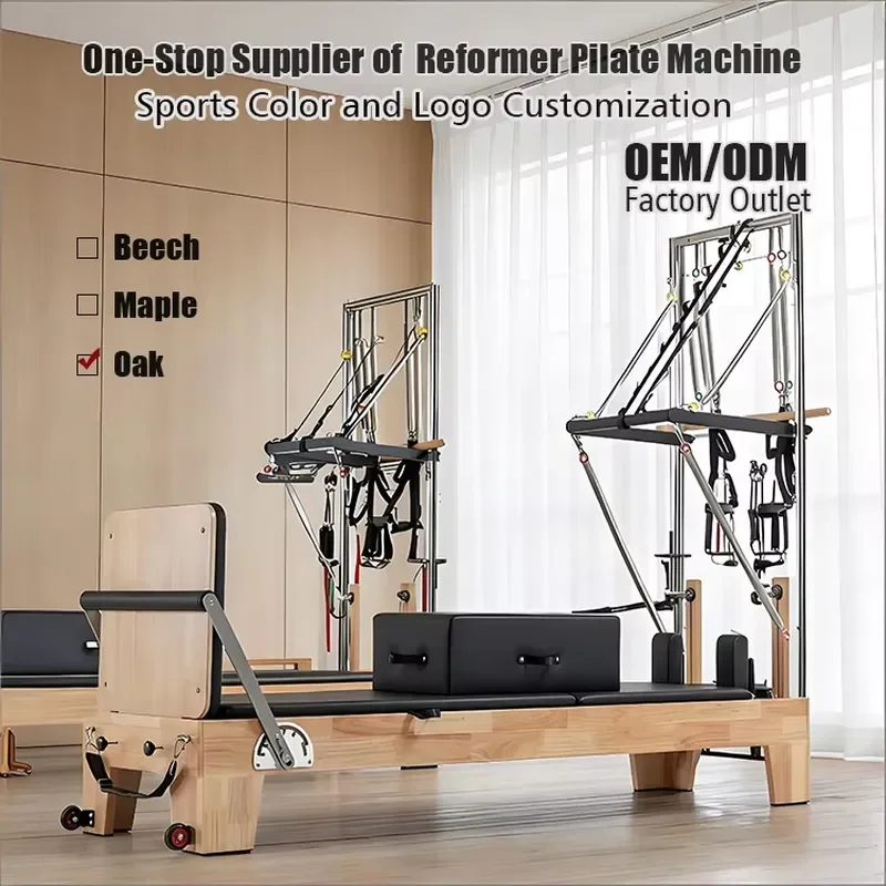 

【CHIMU HOME】Portable Oak Wood Pilates Reformer with Half Tower, Maple Core for Studio Training