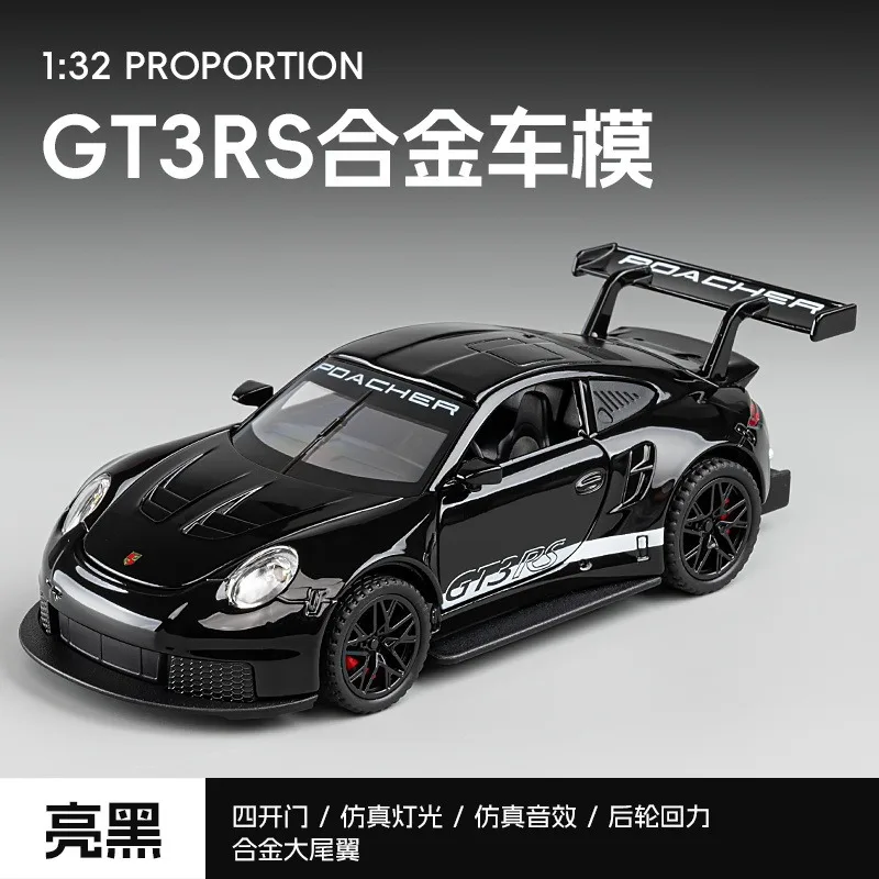 1:32 Porsche 911 Alloy Race Car Six Open Doors Four Wheel Shock Steering Light Sound Pull Back Desktop Display Collection Gift view 5