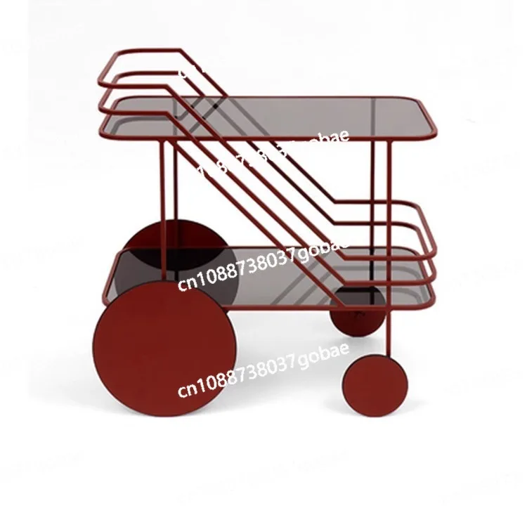 Wine red artistic stainless steel double-layer dining car hotel handcart