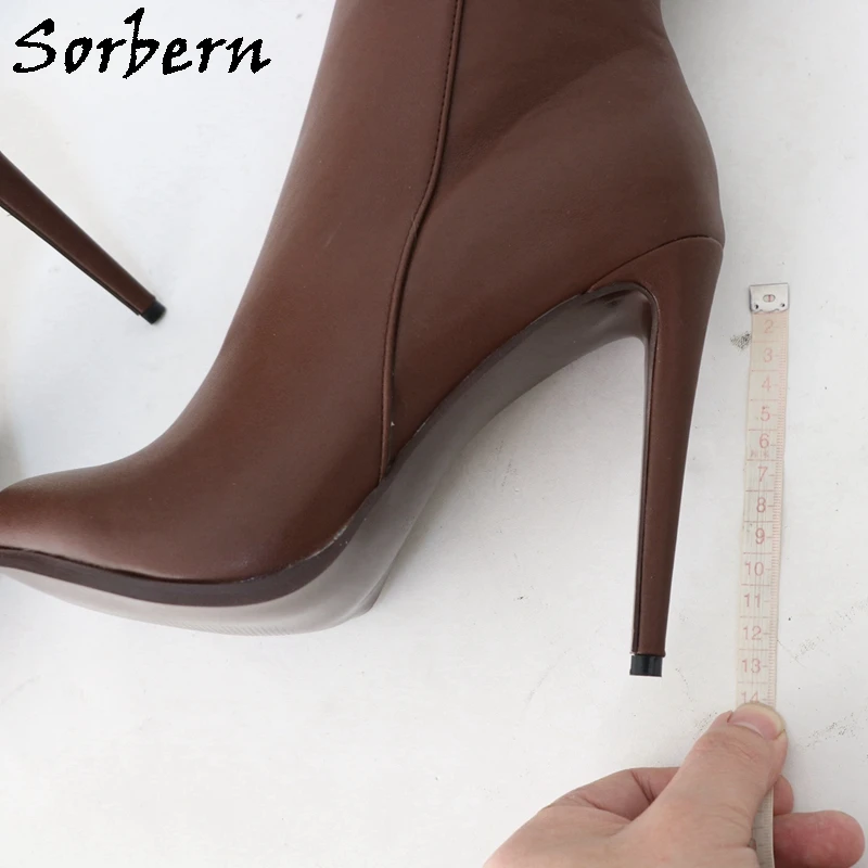 Sorbern Custom Knee High Boots Women Lockable Zipper Winter Unisex Style Cute Round Toe Stilettos High Heel Big Size Eu33-48