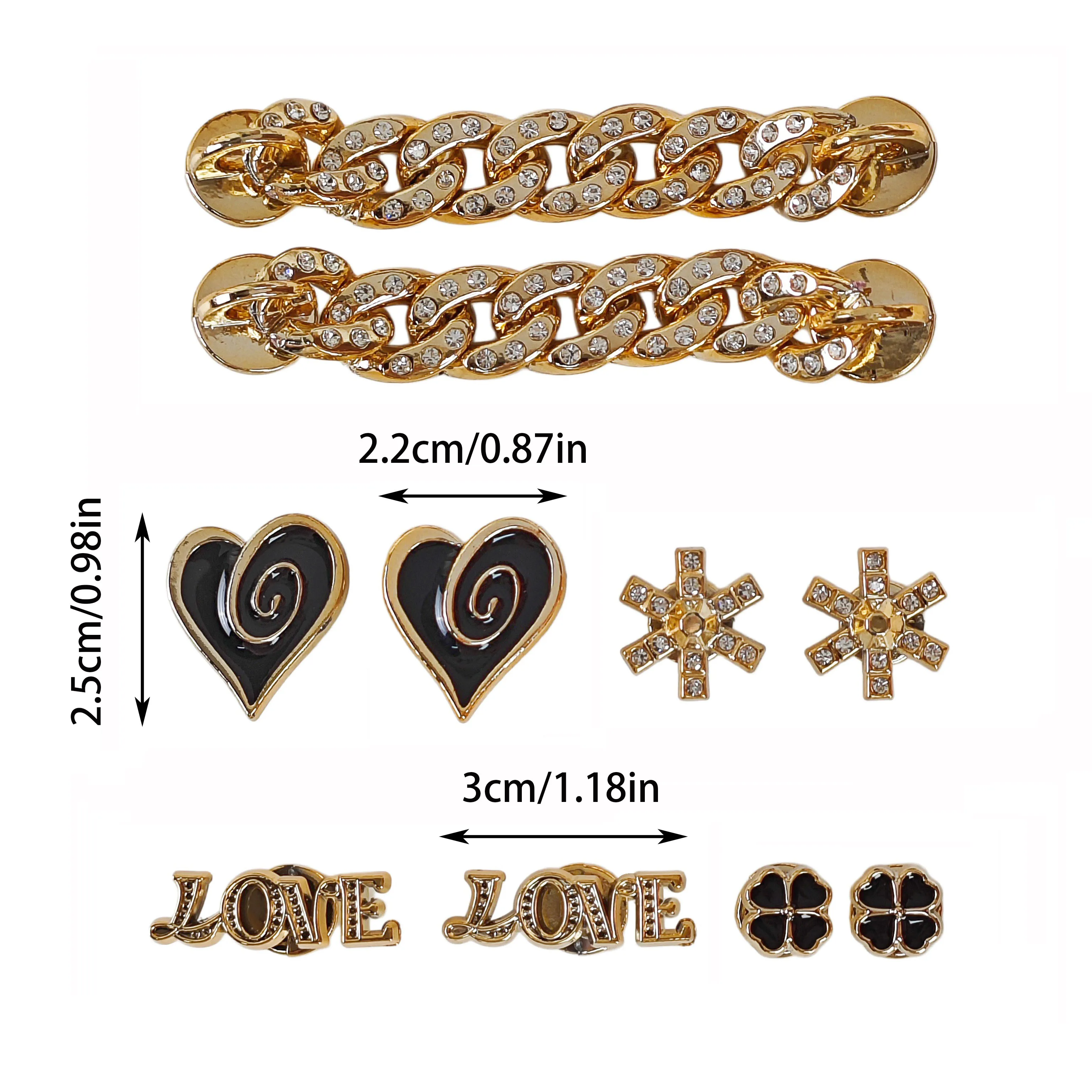 10Pcs DIY Shoe Decoration Charms: Shiny Hearts, Letters, Flowers, Rhinestone Chain Decorations, Non-Metal Lightweight Material, Y2K Fashion Versatile Cute Personality Accessories for Men and Women, Suitable for Eva Beach Shoes, Sandals, Removable Shoe Decorations, Holiday Gifts