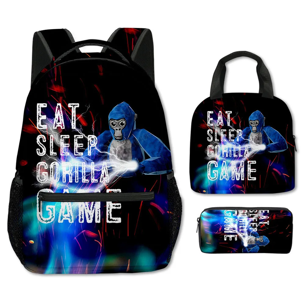 

Модная новинка, крутая новинка, бирка гориллы, 3D принт, 3 шт./компл., школьные сумки, рюкзак для ноутбука, сумка через плечо, сумка для обеда, пенал