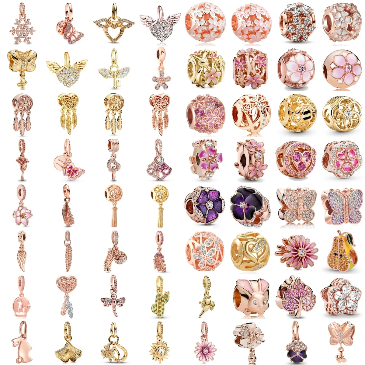 

Новый серебро 925, подвески Dream из розового золота и золота с цветами, подвески, бусины, подходят для оригинального браслета, ювелирные изделия своими руками для женщин