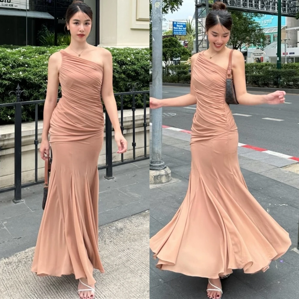 

Customized Luxury Chiffon Mermaid Evening Dress Elegant One Shoulder Prom Dresses High Quality Sleeveless Special Occasion Gowns