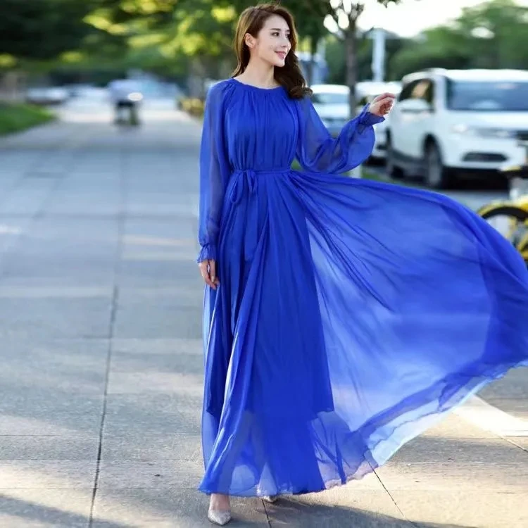 Beach Chiffon Super Long Dress Women's New Arrival Spring Autumn Chic Dress Elegant Long-Sleeved Loose Lace-Up Slim Dresses - AliExpress 200000345 Beach Chiffon Super Long Dress Women's New Arrival Spring Autumn Chic Dress Elegant Long-Sleeved Loose Lace-Up Slim Dresses - AliExpress 200000345
