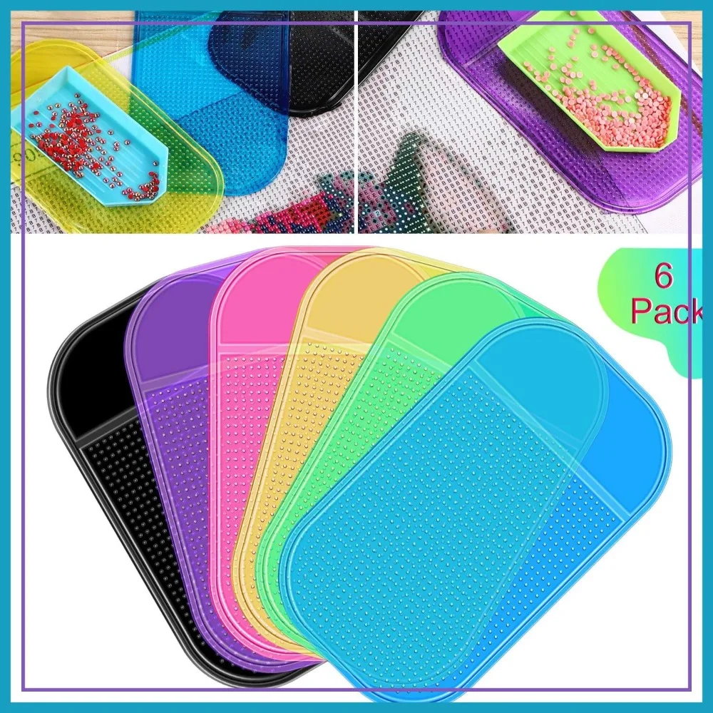 

6 Pcs Diamond Painting Accessories: Anti-Slip Mat, Trays, Sticky Gel Pad, Universal Holder 5.6x3.3 Inch for Adults Art Supplies