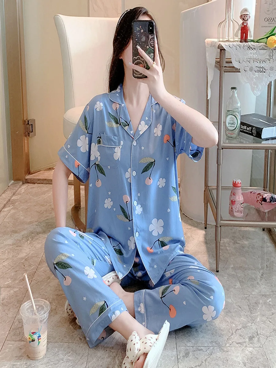 Cotton Nightwear Female Summer Short-Sleeved Loose Korean Version Of The Students Large Size Home Wear Pajamas Ladies Women