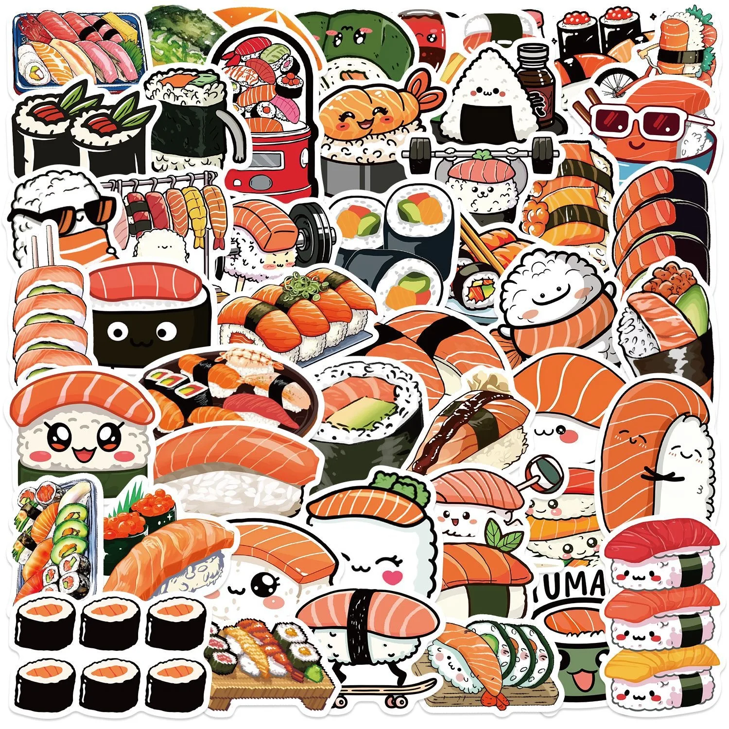 10/50pcs Kawaii Cute Japanese Sushi Decorative Stickers Aesthetic DIY Kids Toy Phone Fridge Laptop Bottles Scrapbooking Sticker