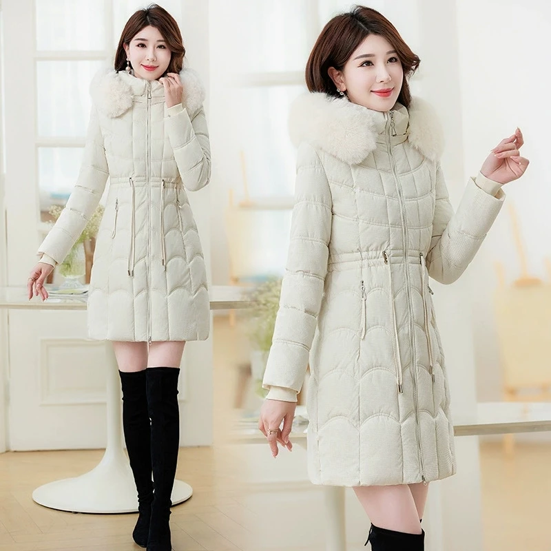 Hat Detachable Women's Winter Long Warm Cotton-padded Jacket Korean Version of Slim Big Fur Collar Padded Cotton-padded Jacket