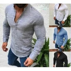 

Men's Casual Long Sve Linen irt f Open Spring New Arrival Color Loose Fit Thiened Spring Summer Autumn