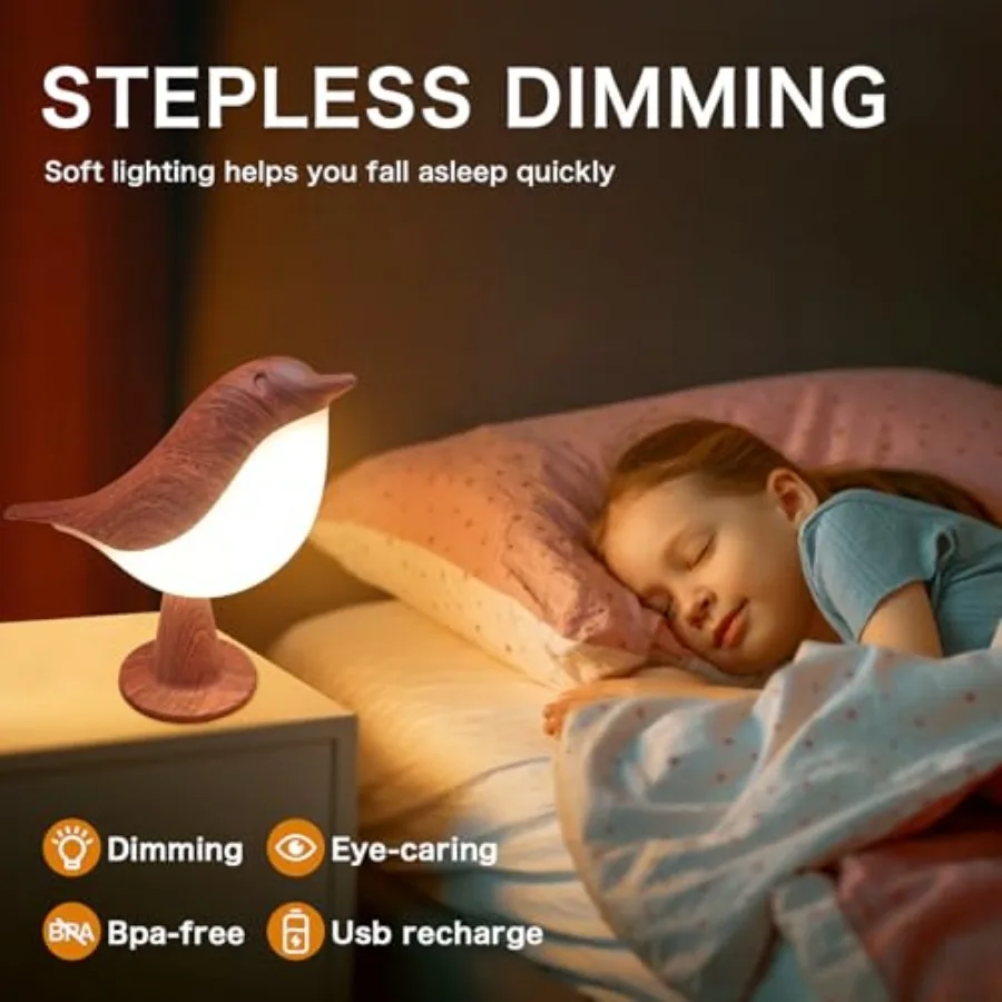 2 in 1 Small Desk Lamp, Bird Cordless Table Lamp with 3 Color Temperature Dimmer and Touch Sensor - Rechargeable Battery Night view 2