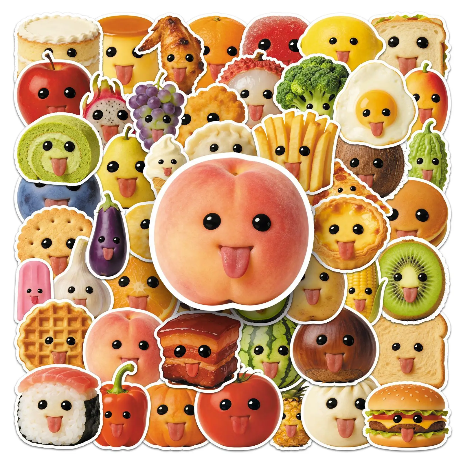 60-Piece Abstract Food Fun Emotion Graffiti Stickers Waterproof Decor DIY for Mobile Phone Case Helmet Guitar Notebook