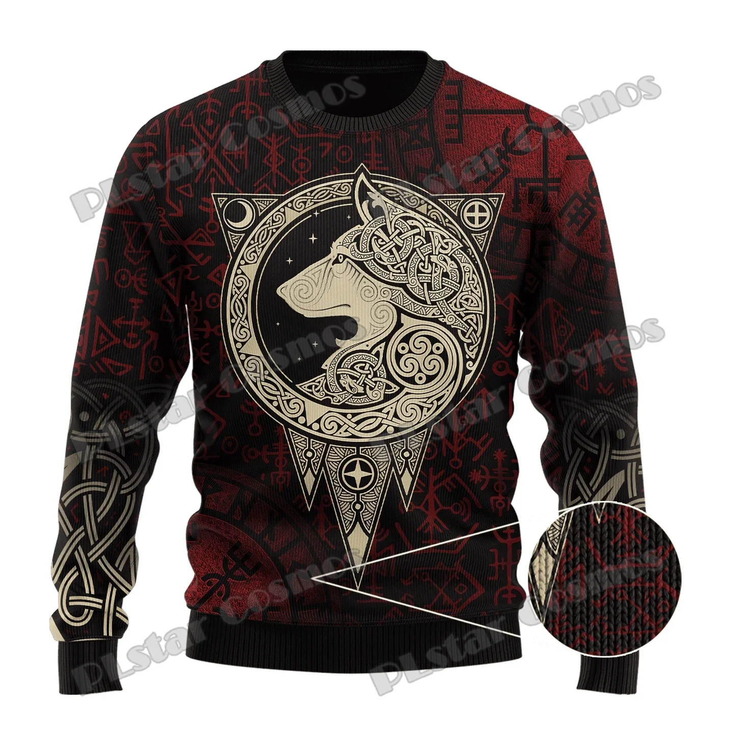 2024 Fenrir Wolf Vegvisir Tattoo Runes 3D Printed Men's Ugly Christmas Sweater Winter Unisex Casual Knit Pullover Sweater ZZM37