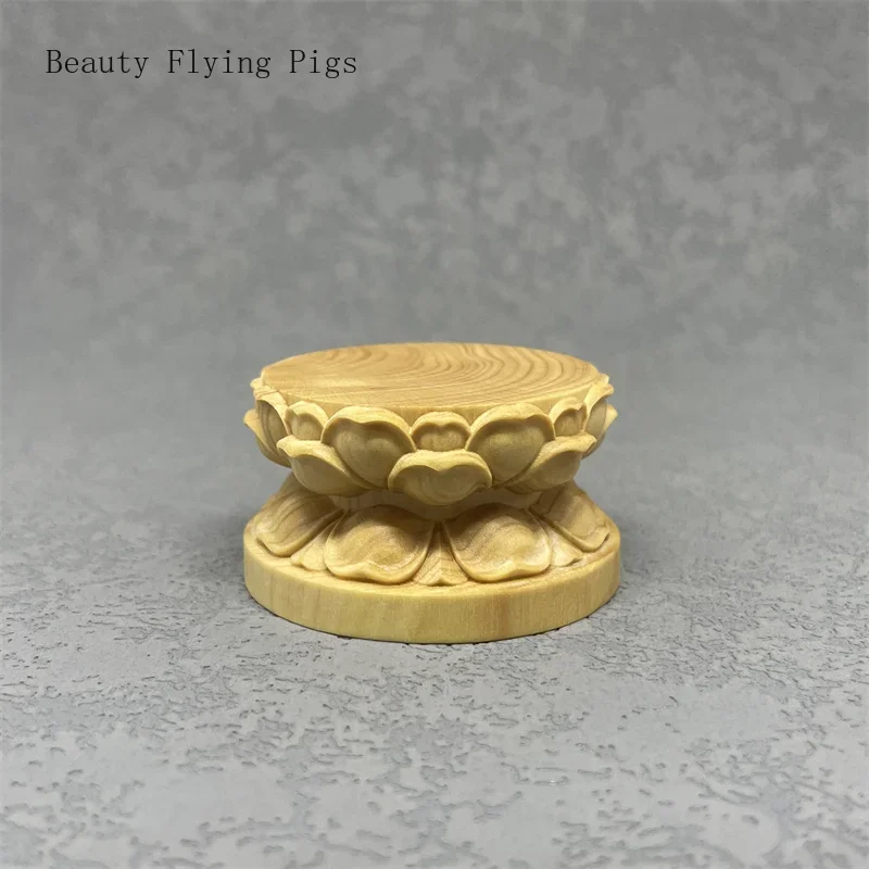 1PCS small boxwood carved lotus circular base standing Buddha statue with raised platform cushion