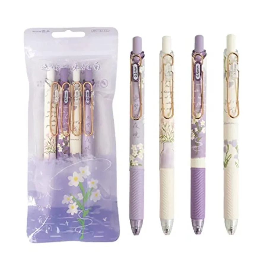 

4 Pcs Gel Ink Pens Flower Retractable Pens 0.5mm Black Ink Gel Pens Women Girls Cute Aesthetic Pens Office School Pens