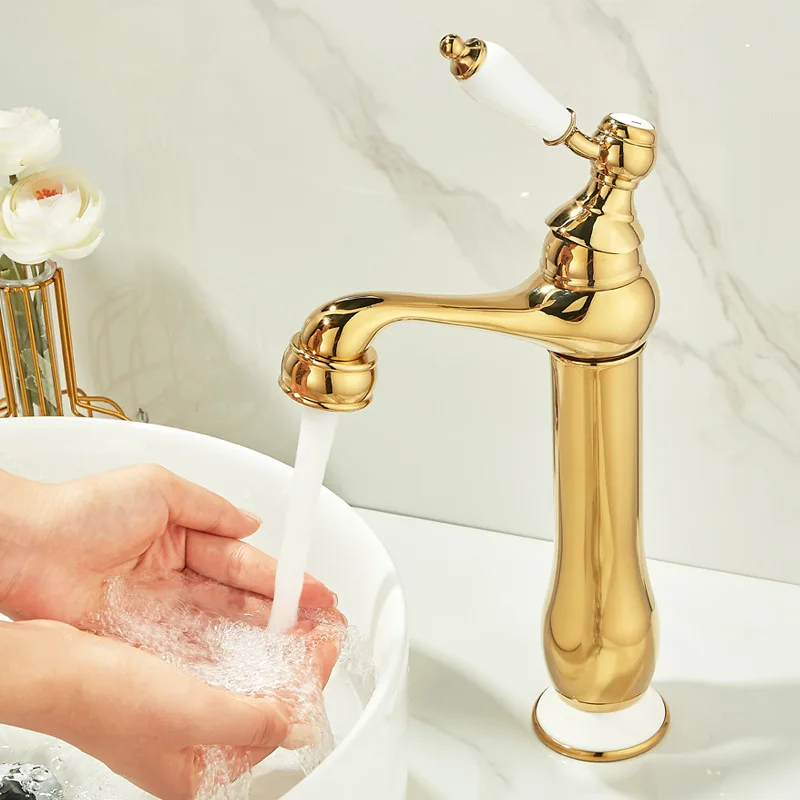 

Antique Basin Faucet Gold Torneiras Bathroom Faucet Sink Faucet Single Handle Hole Faucet Basin Taps Hot Cold Mixer Tap Crane