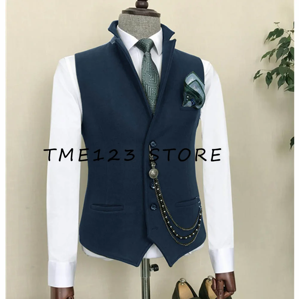 Men's Vest woolen cloth Single-breasted V-neck Casual Business Vest Male Clothes Suit Jackets Cufflinks Steampunk Elegant Suits