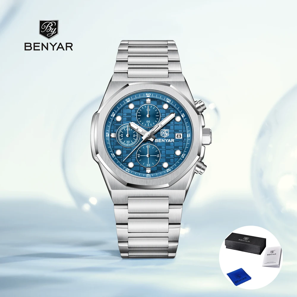 2025 New BENYAR Men's Watches Top Luxury Quartz Wristwatches Chronograph Watch For Man Stainless Steel Waterproof Clock Gift Box