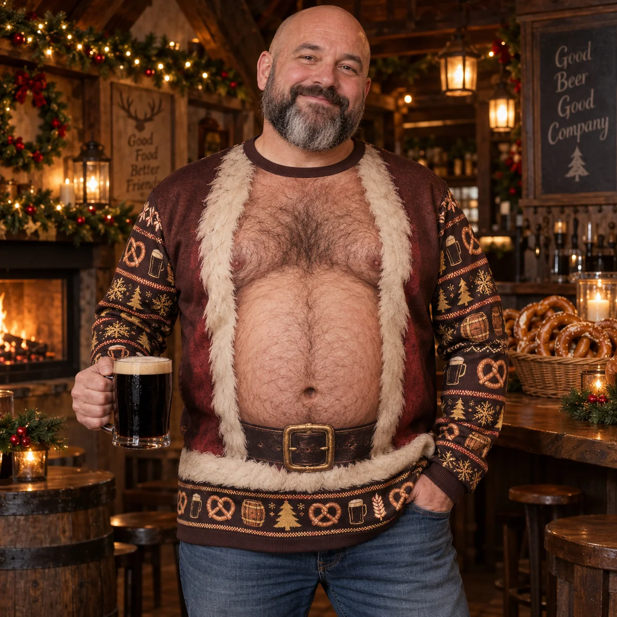 Dunkler Bier-Weihnachtsmann-Bauch, hässlicher Weihnachtspullover für Herren, 3D-Druck, Polyester, Rundhals-Sweatshirt, lustiger Weihnachtspullover für Partys – Detail 9
