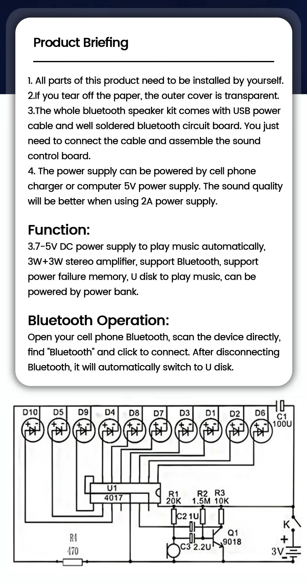 DIY Bluetooth Speaker Kit Electronics DIY Soldering Project Practice Solder Assembly DIY Electronic Kit Component 2*3W Speakers