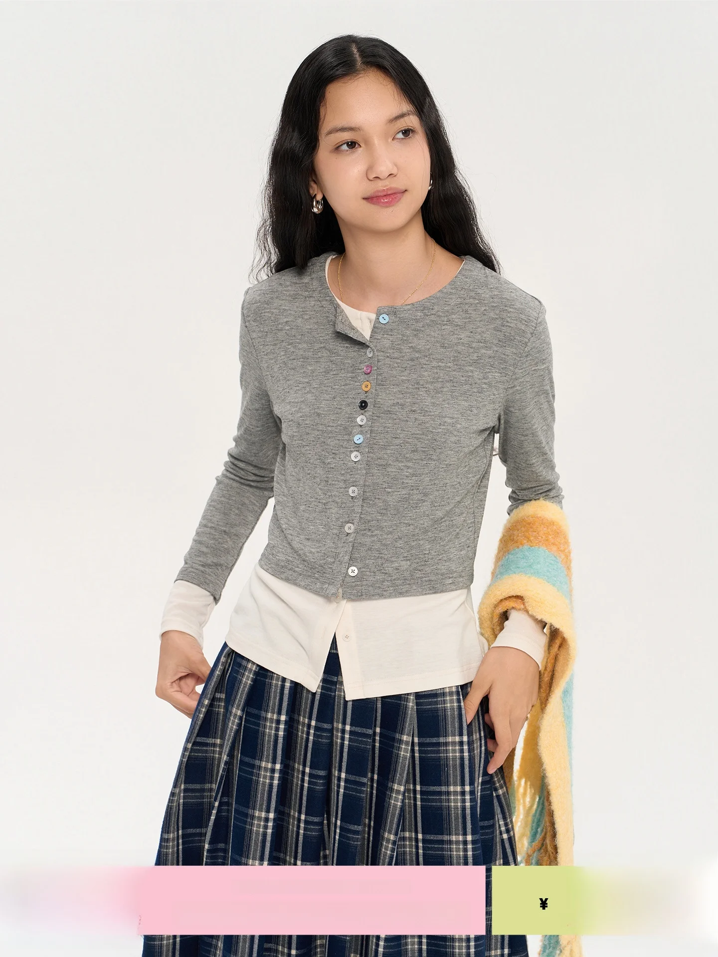 

Heris Casual Sle Long Sve Knitted Cardigan Slim Fit Base Layer Fake Two-Piece Design Button Casual Faion