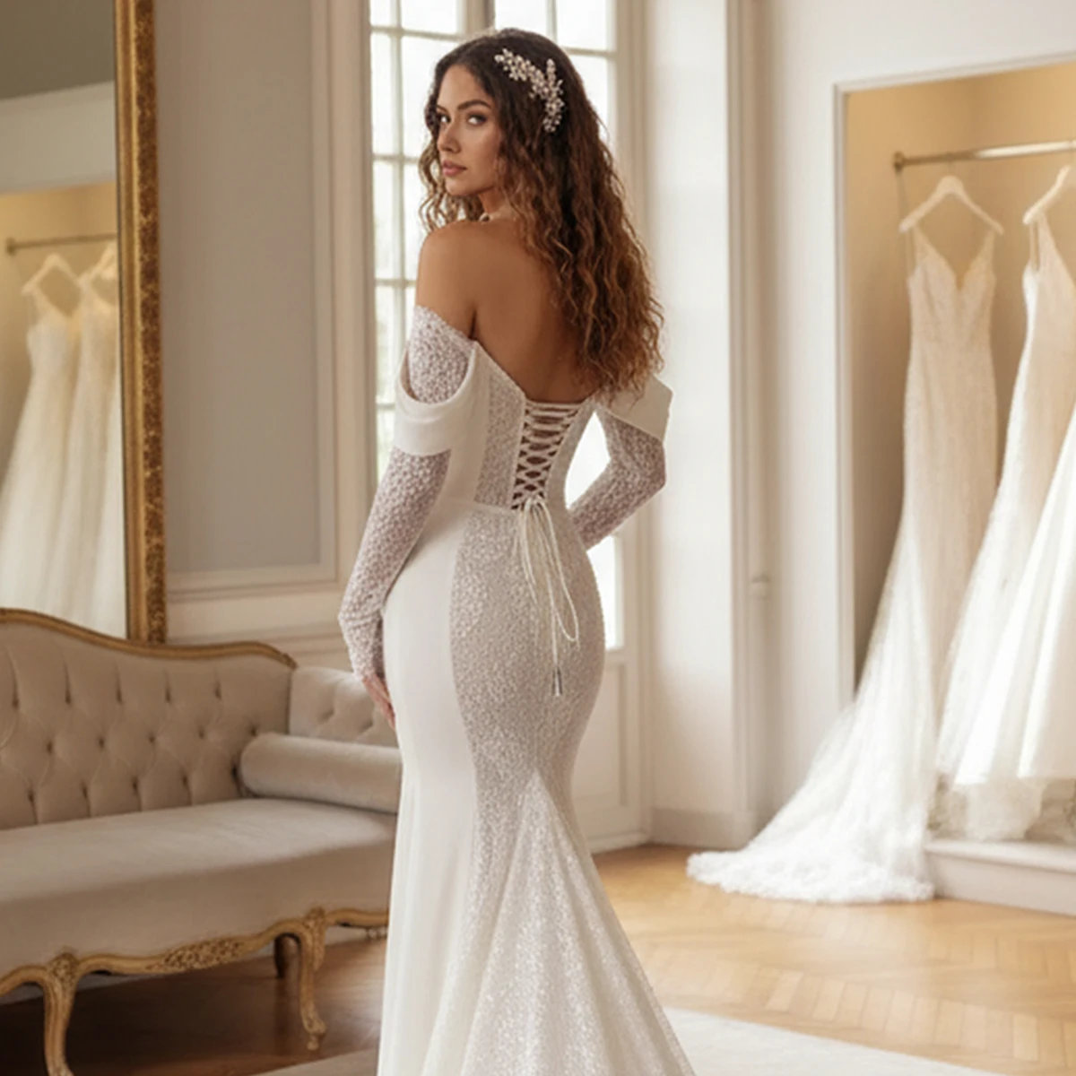 エレガントなシース恋人レースのウェディングドレス女性のための Vestidos ノビア長袖アップリケマーメイドブライダルパーティードレス