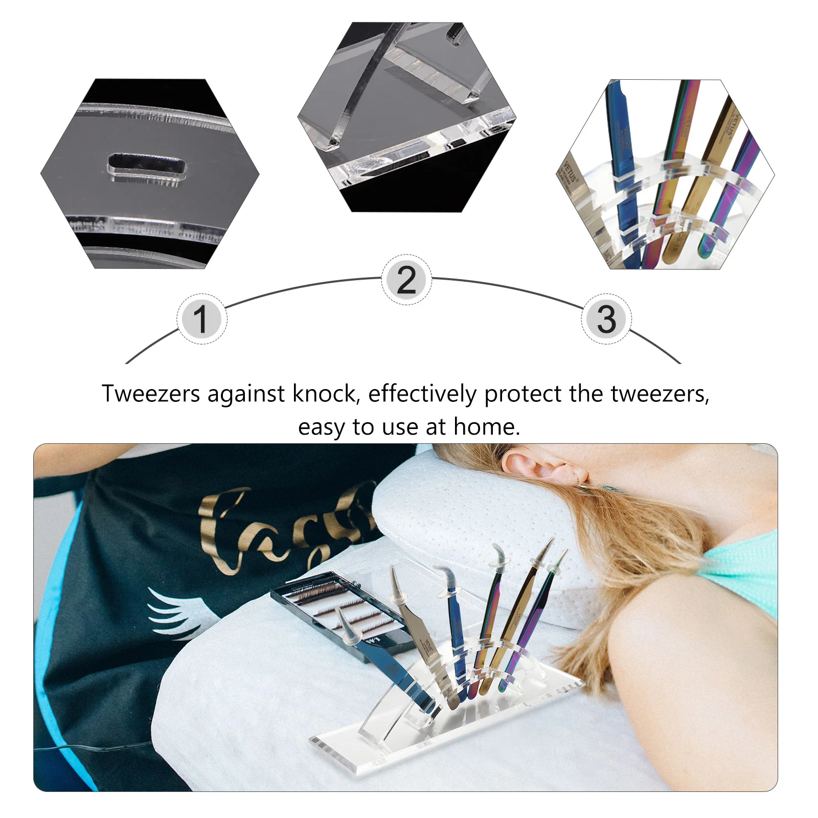 Support de pincettes à cils, 1 pièce, support de rangement Transparent en acrylique, 6 trous, organisateur d'outils de maquillage pour affichage de pinces d'extension